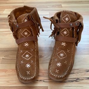 Tan Beige Festival Chicks Fringe Boho Booties